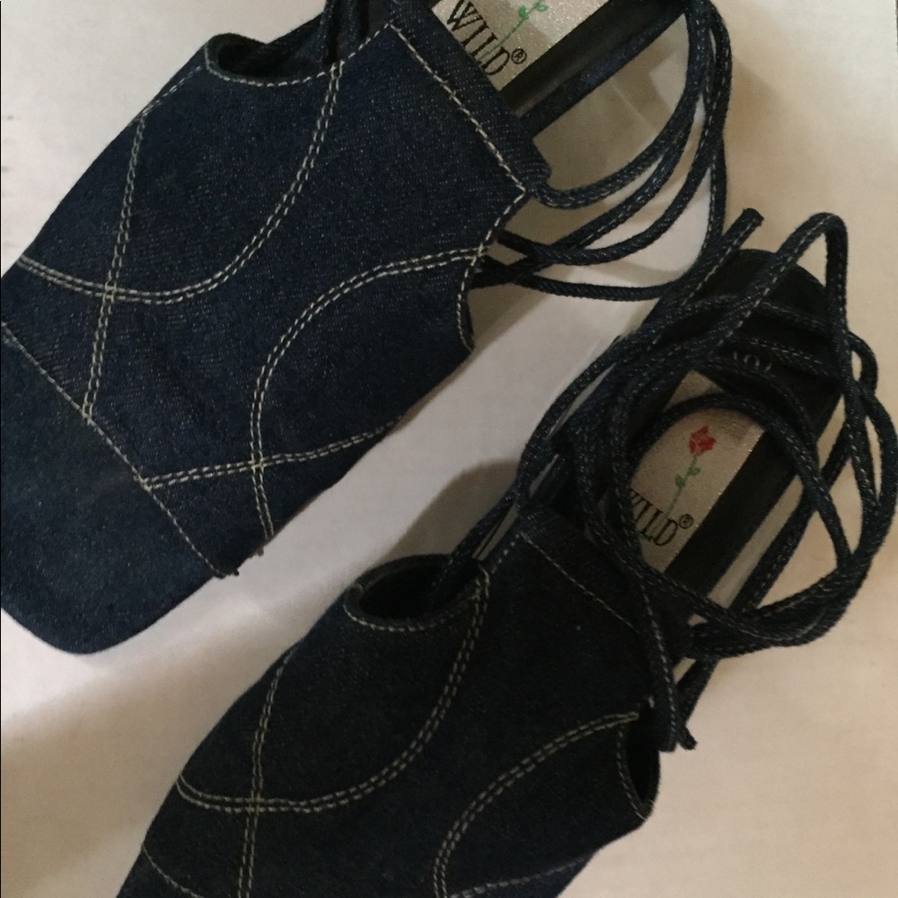 Blue denim lace up sandals